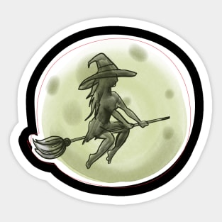 Halloween Witch flying broom in front Sticker